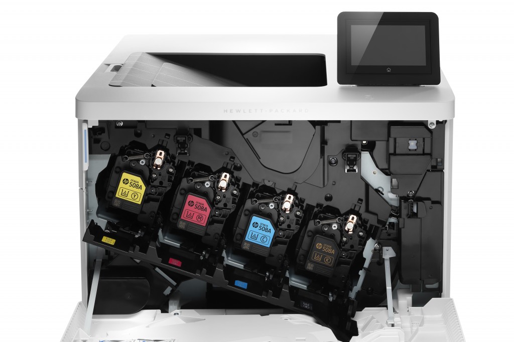 HP Color LaserJet Enterprise M553x, color printer, toner in printer detail