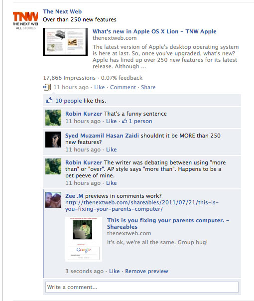 Facebook añade previsualización de enlaces en los comentarios Facebook añade previsualización de enlaces en los comentarios